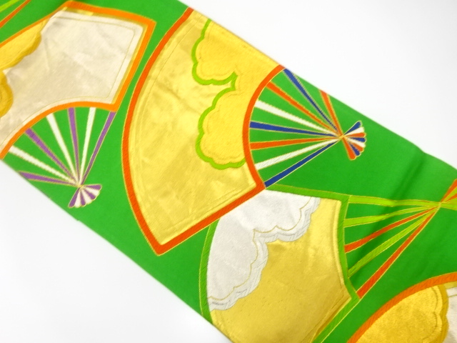 JAPANESE KIMONO / ANTIQUE FUKURO OBI / SILK / WOVEN FAN WITH CLOUD